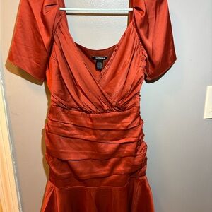 Express Women's Rust Satin Midi Dress